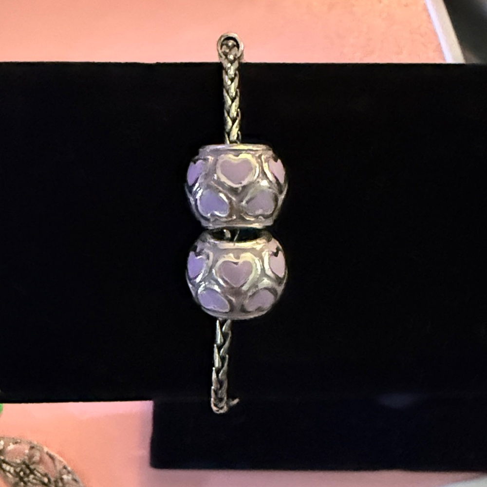 Beautiful Brighton Large silver with purple enamel hearts charm